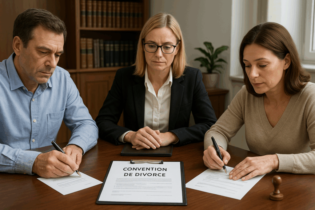 Signature d’une convention de divorce par consentement mutuel chez un notaire à Bourg-en-Bresse