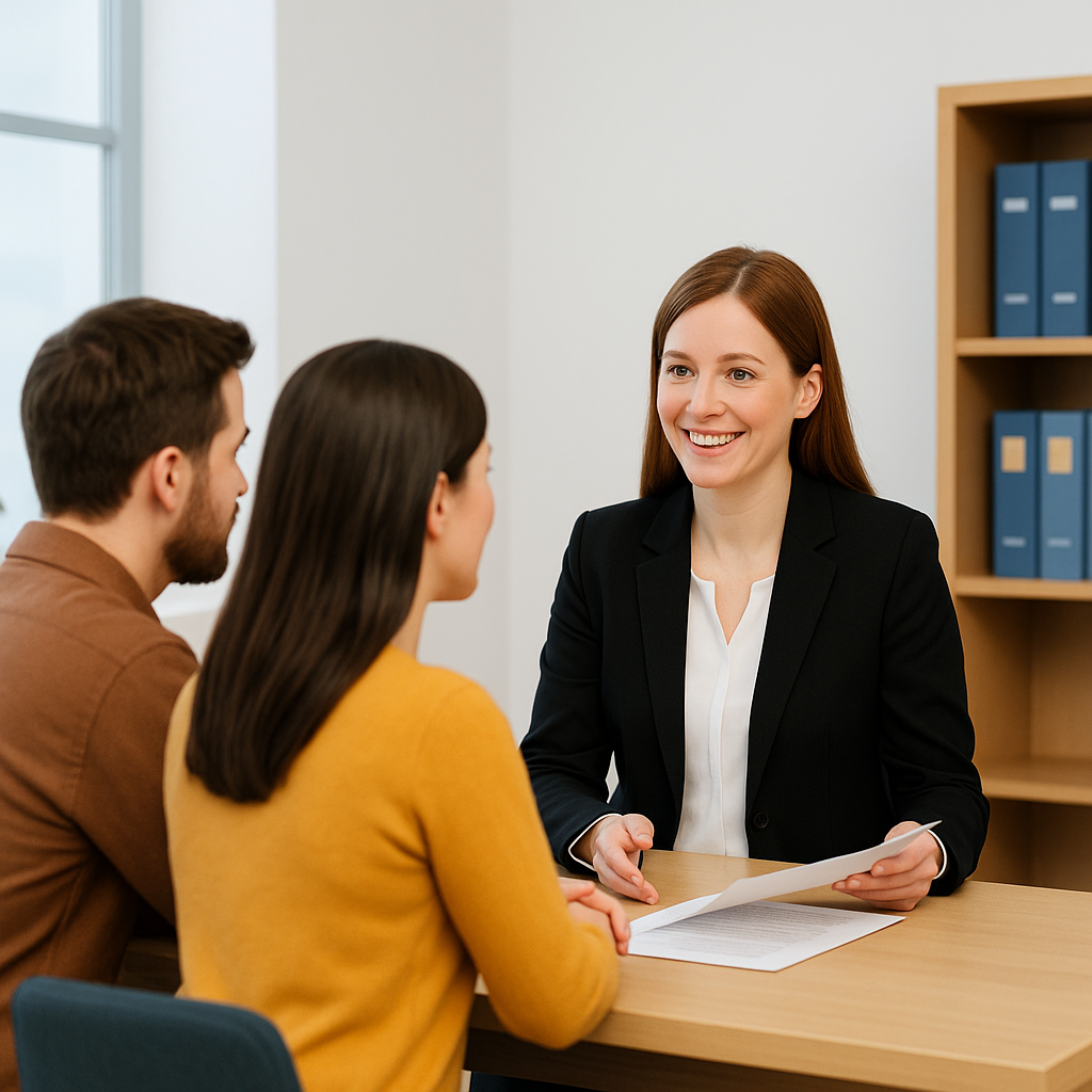 Couple recevant les conseils de Maître Capucine Labaquère, notaire à Bourg-en-Bresse, pour protéger le conjoint survivant.